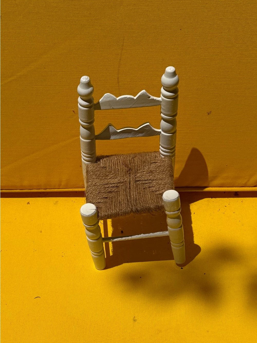 Mini Wooden Accent Chair with Woven Seat - White and Natural 7” x 4”